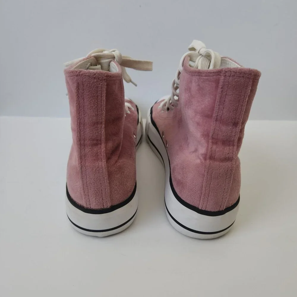 Dusty Pink Velvet Platform High Top Sneakers Chunky Summer Feminine Casual Cute - Picture 5 of 8